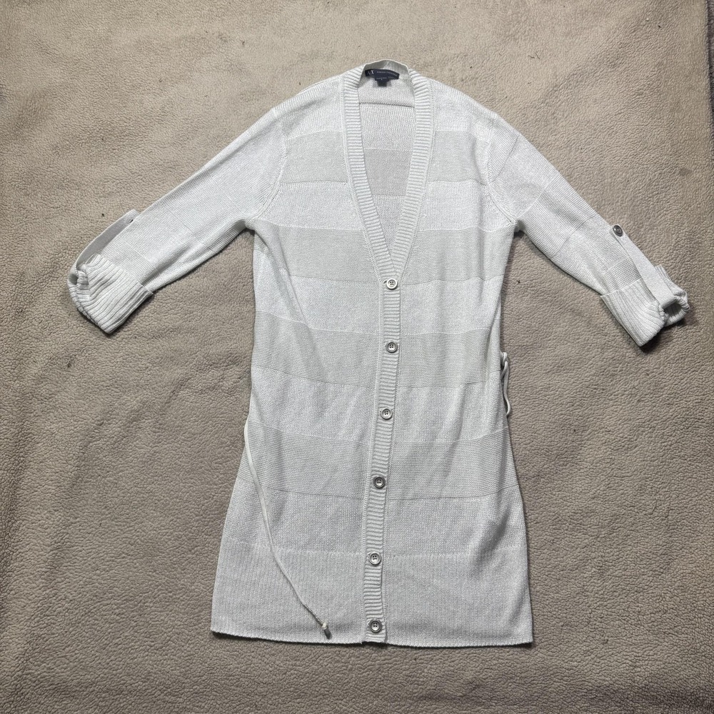 Armani Exchange Cardigan Womens Large Silver Metallic Striped‎ Knit Long Sweater